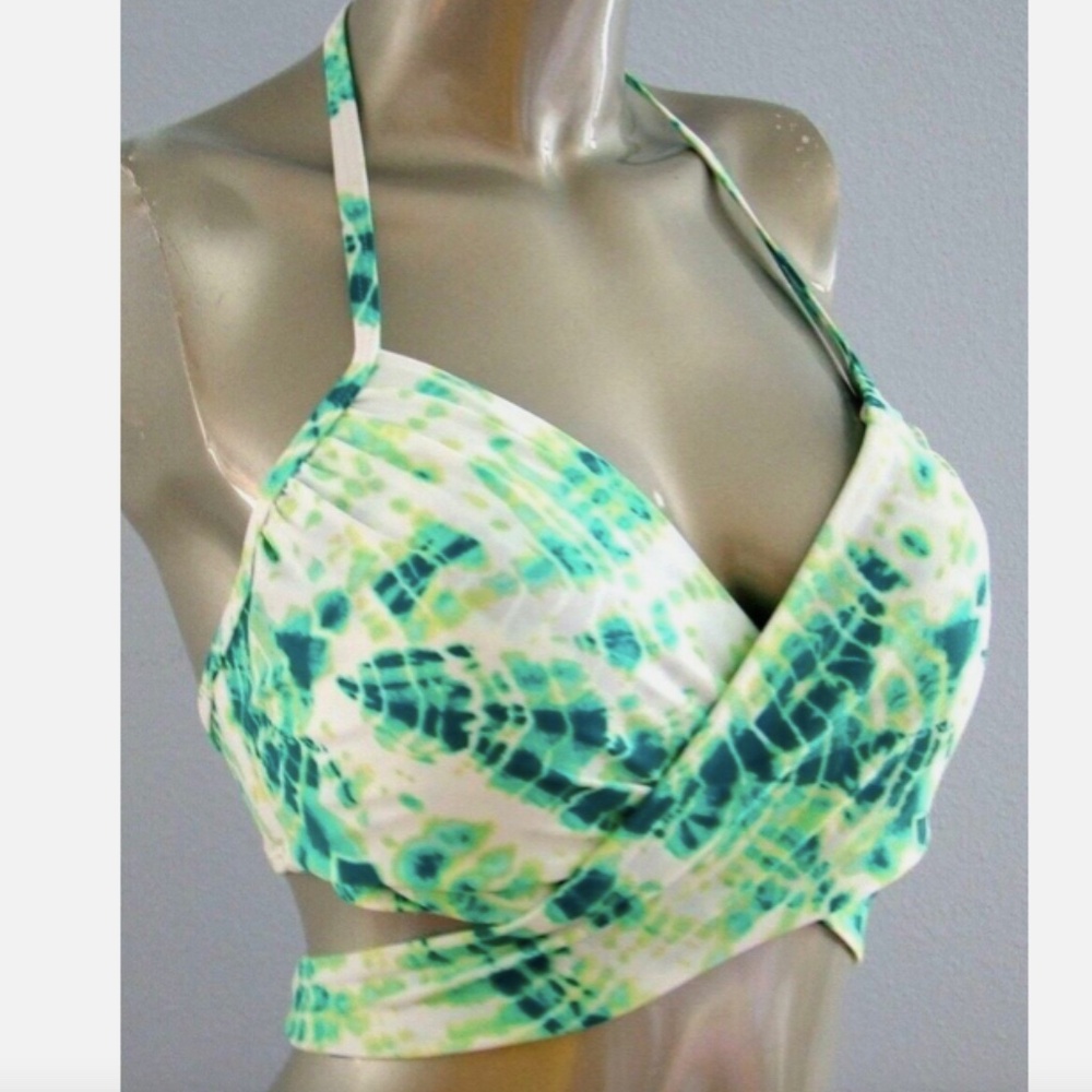 Victorias Secret  Bikini Top Green Tie Dye The Wrap Halter Body Wrap NWT